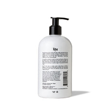 Load image into Gallery viewer, Backside of 16oz bottle of black and white hand soap and body wash by FORK &amp; MELON