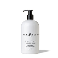Load image into Gallery viewer, 16oz bottle of black and white hand soap and body wash by FORK &amp; MELON
