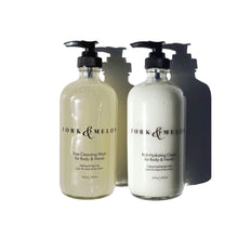 Load image into Gallery viewer, eco-luxury refillable glass soap and lotion set