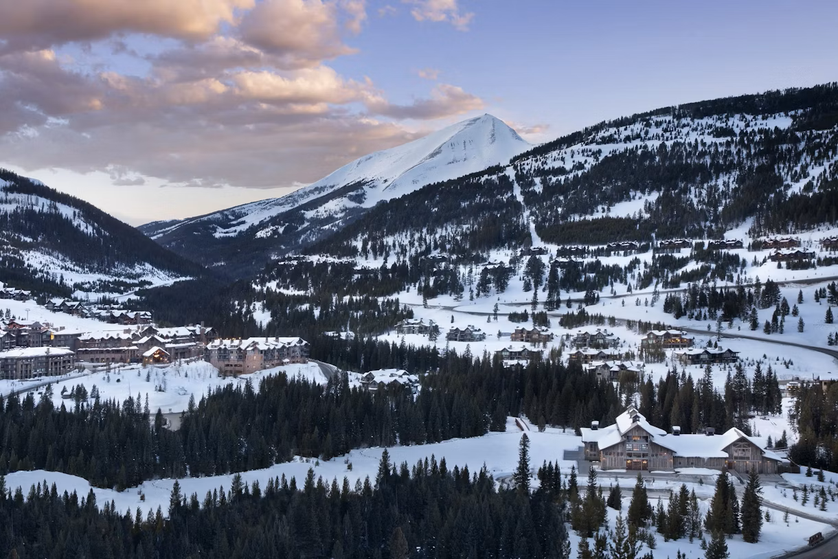 Yellowstone Club property landscape, Big Sky, Montana — private clubhouse and mountain view
