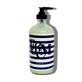 FORK & MELON clean luxury liquid soap with dark navy and white stripe bottle design