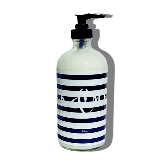 Clean Luxury Lotion Navy & White Striped Refillable Glass Bottle
