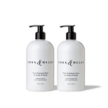 Load image into Gallery viewer, Set of black &amp; white 16oz hand/body wash and cream by FORK &amp; MELON