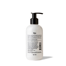 Load image into Gallery viewer, Backside of 8oz bottle of black and white hand lotion / body lotion by FORK &amp; MELON