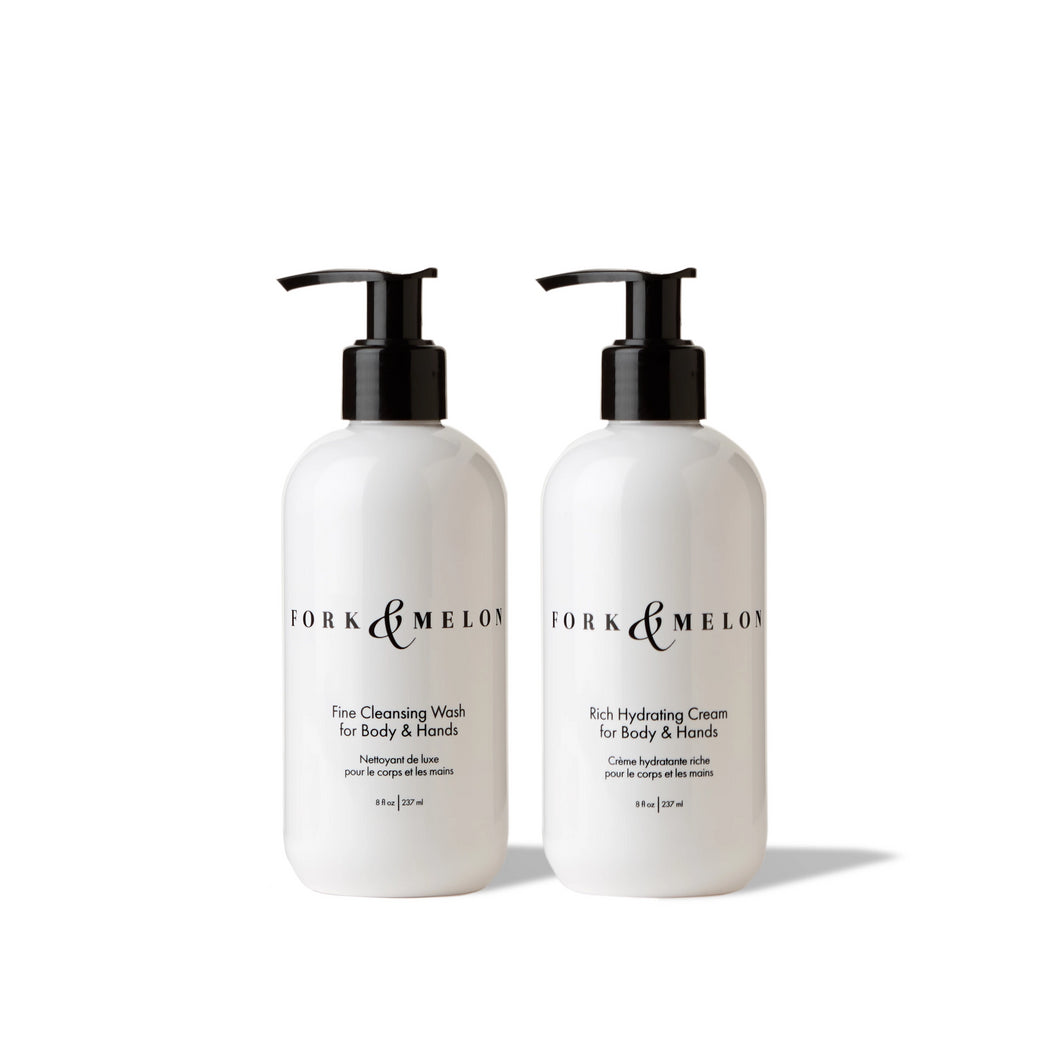 8oz FORK & MELON luxury hand/body wash and lotion set