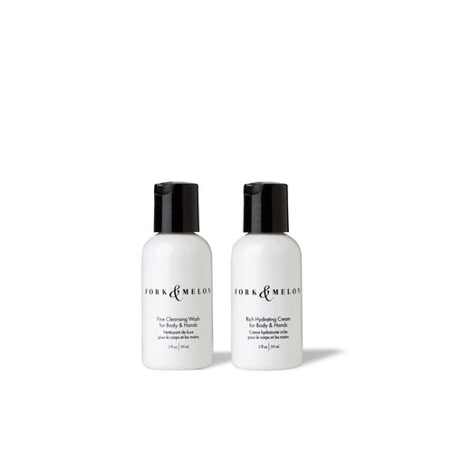 Organic luxury travel size body wash and lotion by FORK & MELON