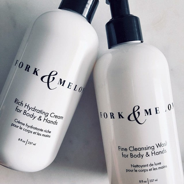 Fork & Melon wash & cream close up