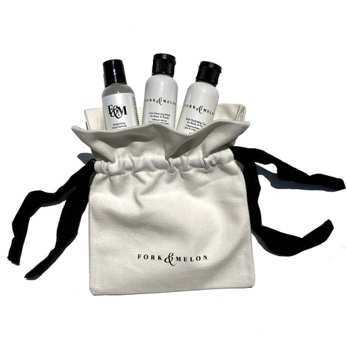 organic travel size toiletry set for hands and body by FORK & MELON
